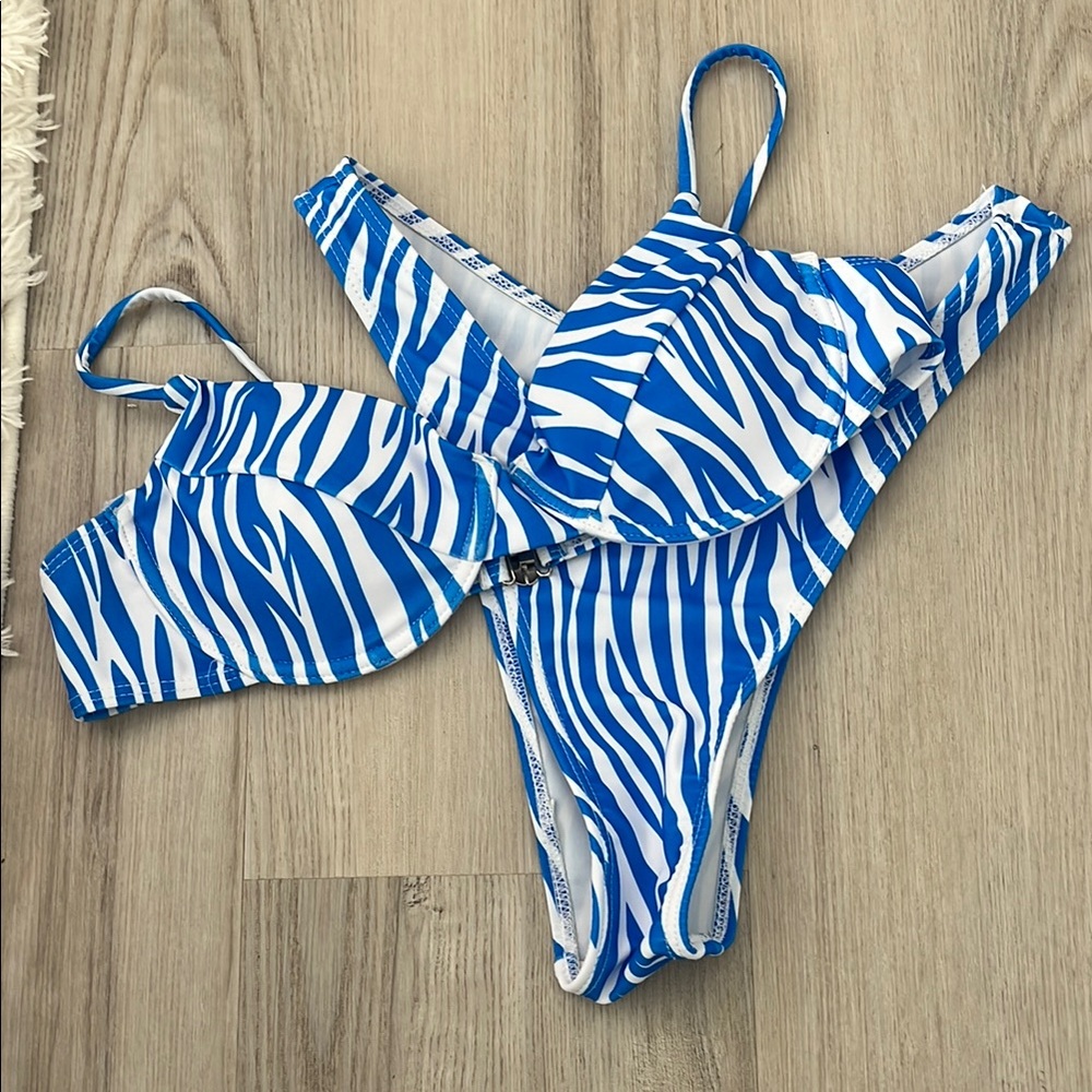Blue and White Zebra Print Women’s Swimsuit